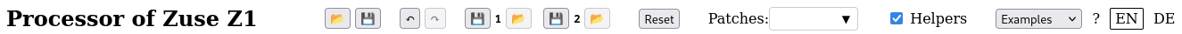 Toolbar or Zuse Z1 ALU Simulation with load, save, undo, redo buttons